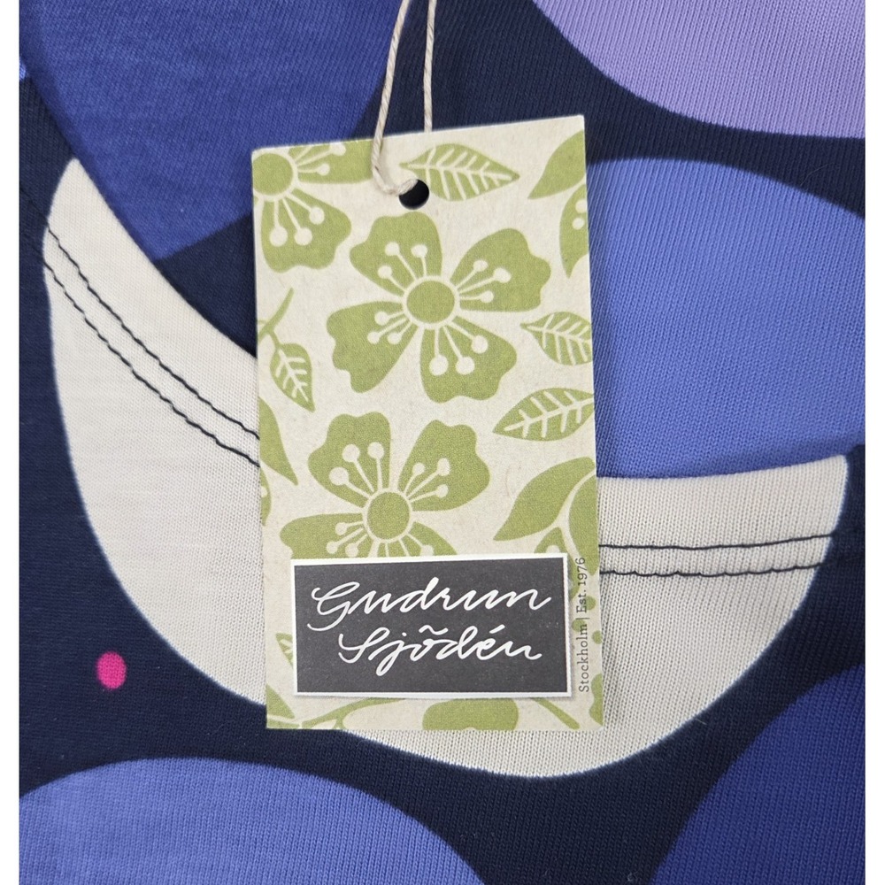 GUDRUN SJODEN L Tango Tunic Dress Purple Blue Polka Dot Organic Cotton Boho NEW - Picture 3 of 9